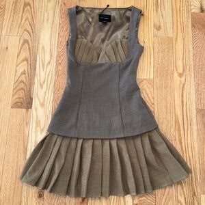 PLT LABEL MOCHA CONTRAST TAILORED PLEATED BUST BODYCON DRESS Size 0